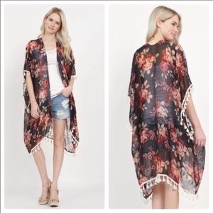 Black Floral  Kimono one size fits all